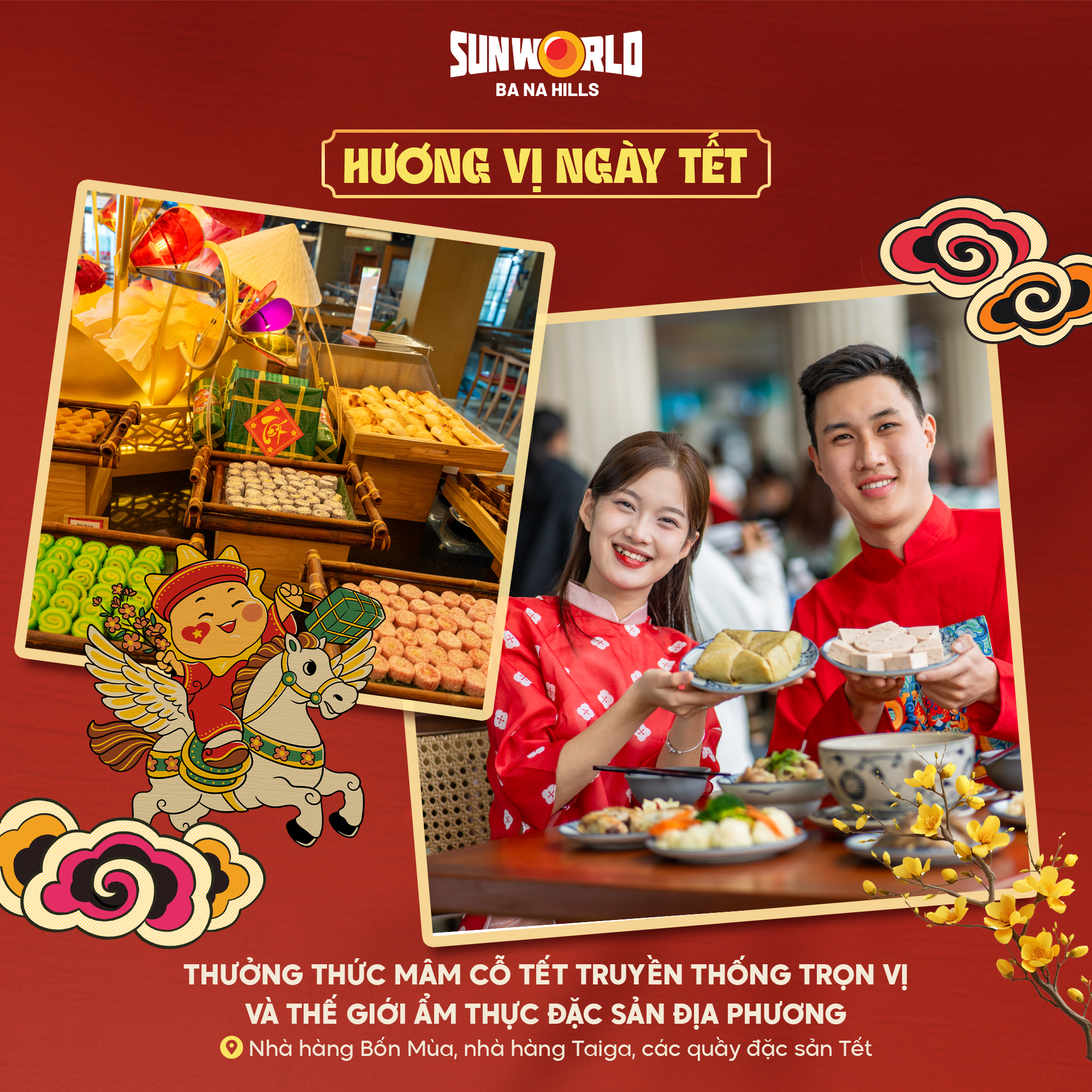 Hình ảnh món ăn Tết truyền thống tại Bà Nà Hills, mang không khí ngày Tết vui tươi.